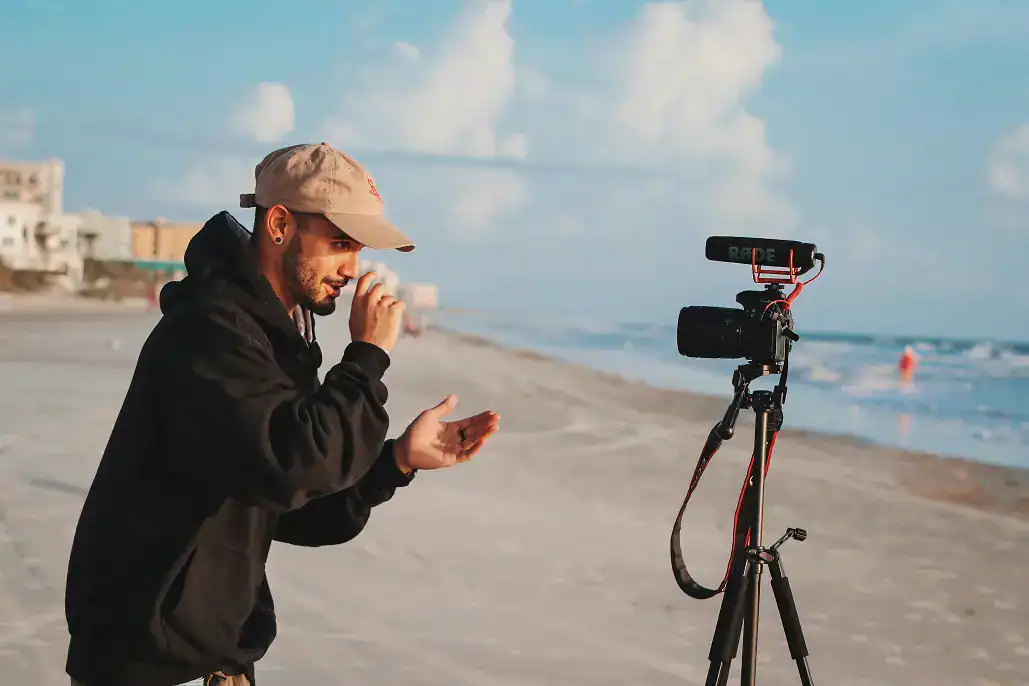 man creating content outdoors