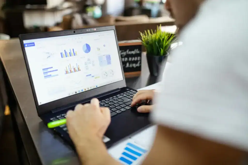 Person on a laptop looking at charts